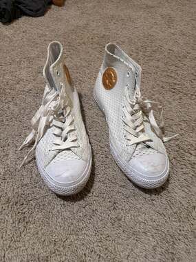 Converse Chuck Taylor All Star White Perforated Leather High Top Sneakers with G